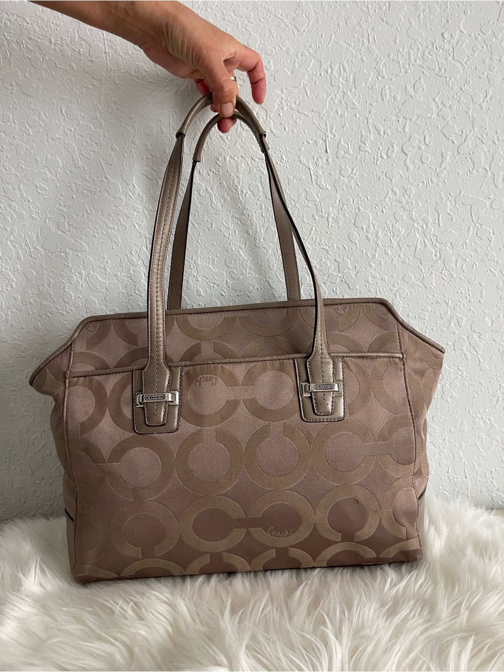 Coach Taupe Signature Jacquard Tote